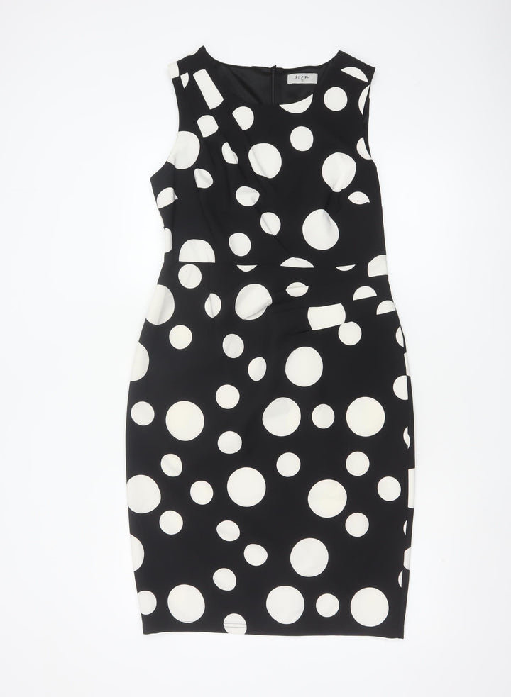 Soon Women's Black Polka Dot Sheath Dress Size 12 Sleeveless V-Neck Lined