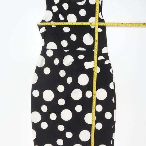 Soon Women's Black Polka Dot Sheath Dress Size 12 Sleeveless V-Neck Lined
