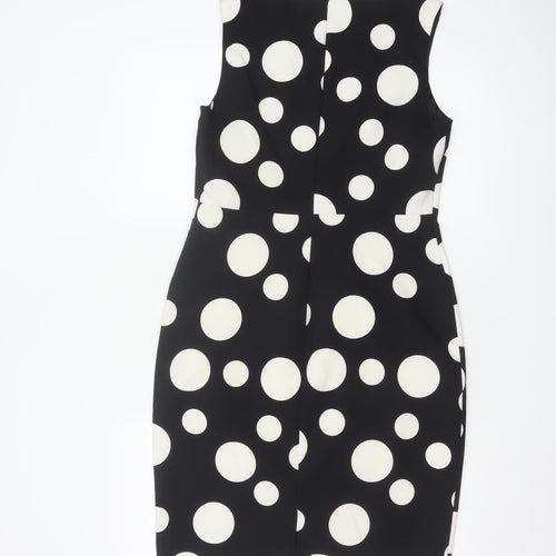 Soon Women's Black Polka Dot Sheath Dress Size 12 Sleeveless V-Neck Lined
