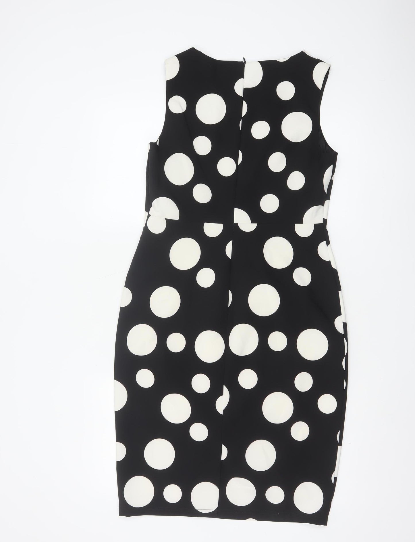 Soon Women's Black Polka Dot Sheath Dress Size 12 Sleeveless V-Neck Lined