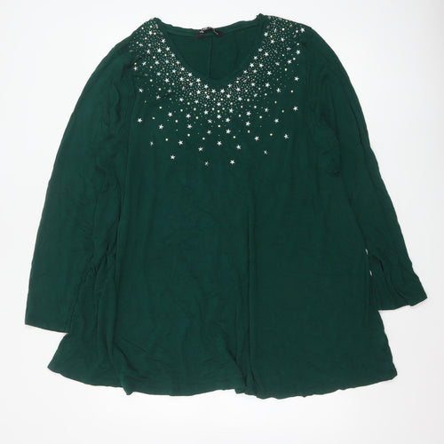 Yours Women’s Green Plus Size 22 Long Sleeve Beaded Tunic Top
