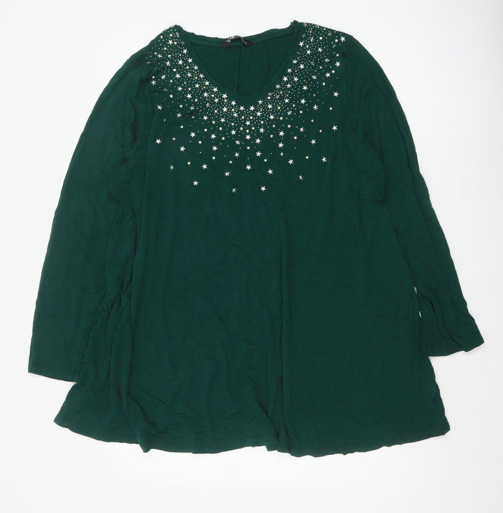 Yours Women’s Green Plus Size 22 Long Sleeve Beaded Tunic Top