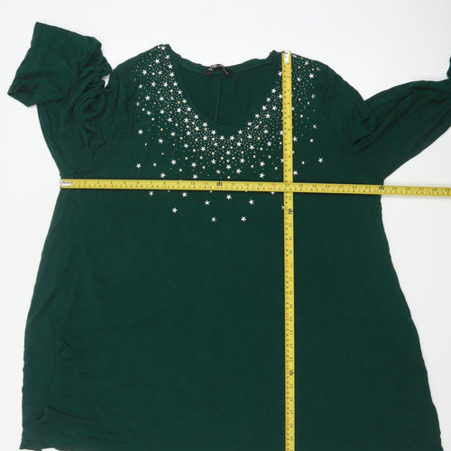Yours Women’s Green Plus Size 22 Long Sleeve Beaded Tunic Top