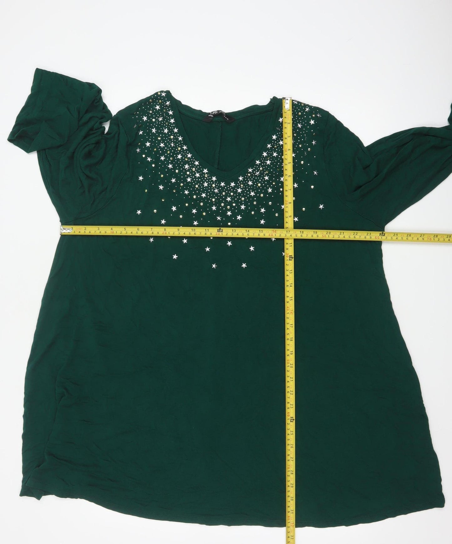 Yours Women’s Green Plus Size 22 Long Sleeve Beaded Tunic Top