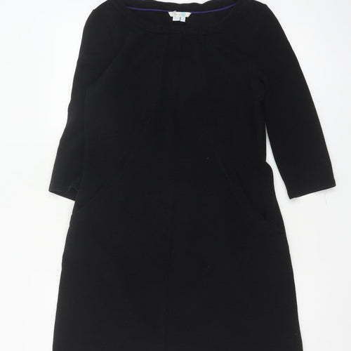 Boden Women Black Shift Dress Size 10 Petite 3/4 Sleeve Knit Workwear