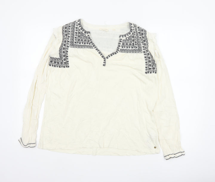 Fat Face Women’s Ivory Embroidered Boho Long Sleeve Blouse M
