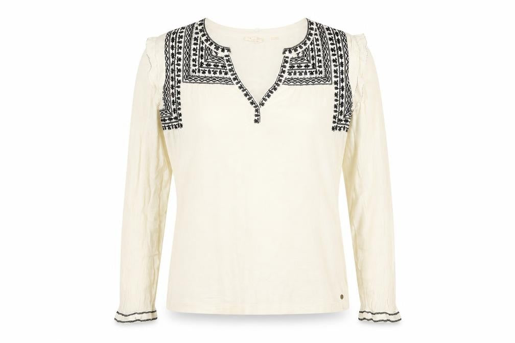 Front view of FatFace Women’s Ivory Embroidered Boho Long Sleeve Blouse M