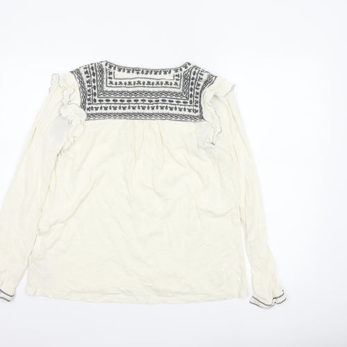 Fat Face Women’s Ivory Embroidered Boho Long Sleeve Blouse M