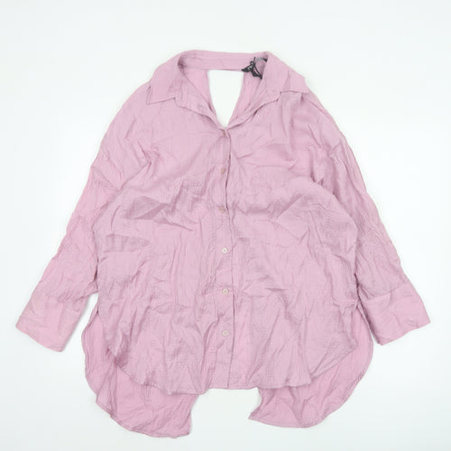 ZARA Women Pink Crinkle Lyocell Blend Button-Up Shirt Size 12