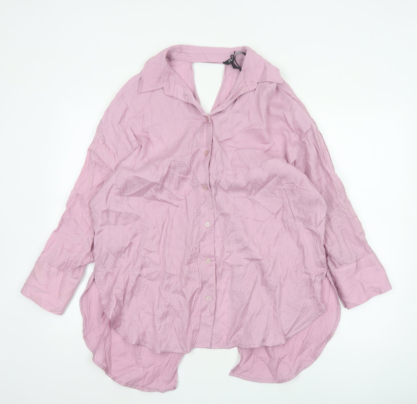 ZARA Women Pink Crinkle Lyocell Blend Button-Up Shirt Size 12
