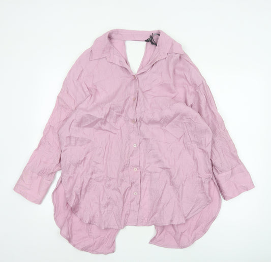 ZARA Women Pink Crinkle Lyocell Blend Button-Up Shirt Size 12