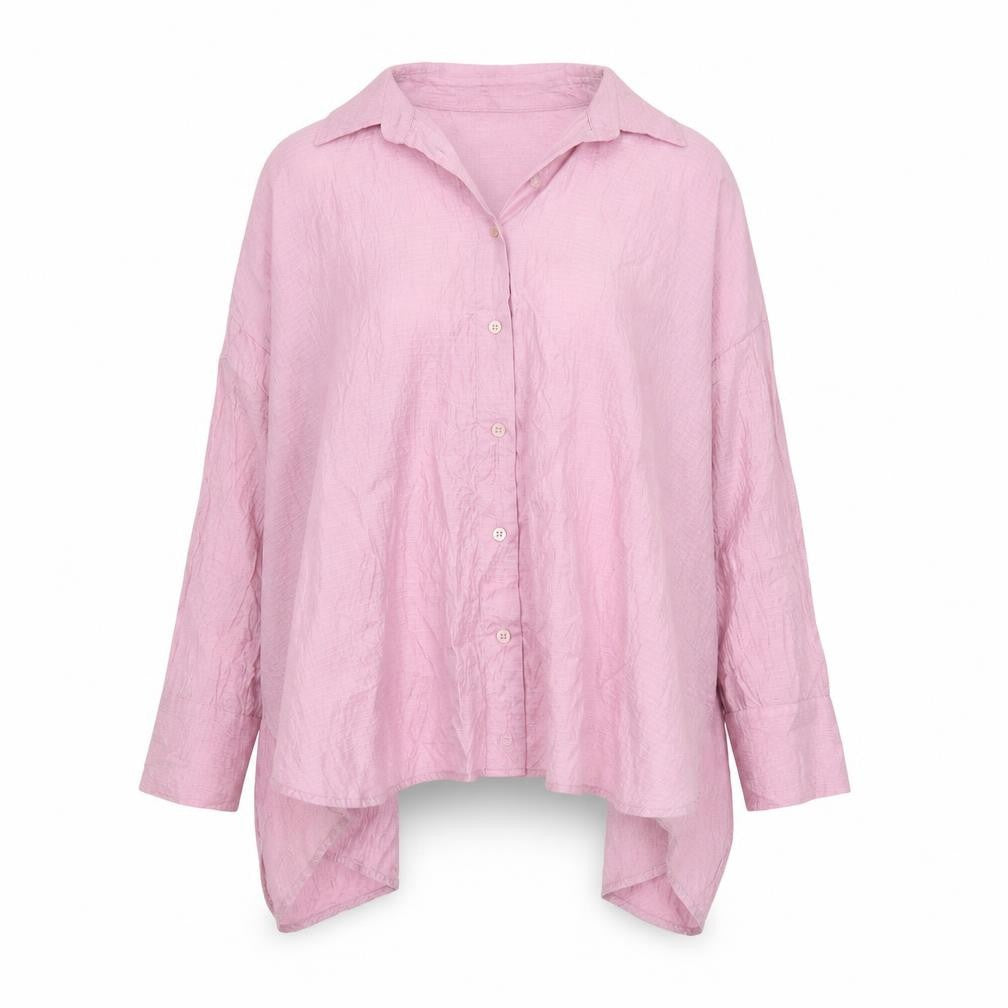 ZARA Women Pink Crinkle Lyocell Blend Button-Up Shirt Size 12
