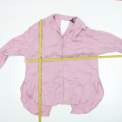 ZARA Women Pink Crinkle Lyocell Blend Button-Up Shirt Size 12