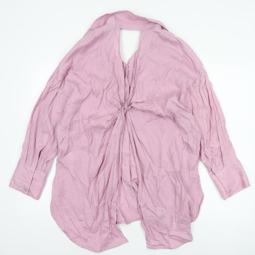 ZARA Women Pink Crinkle Lyocell Blend Button-Up Shirt Size 12