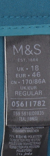 Marks and Spencer Women’s Teal Trousers Size 18 Regular Polyester Blend