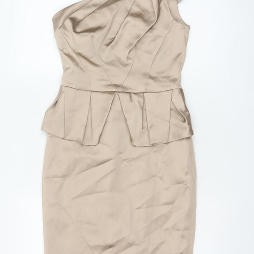Karen Millen Women's Beige One Shoulder Peplum Sheath Dress UK 10