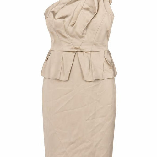 Karen Millen Women's Beige One Shoulder Peplum Sheath Dress UK 10
