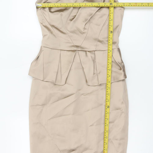 Karen Millen Women's Beige One Shoulder Peplum Sheath Dress UK 10