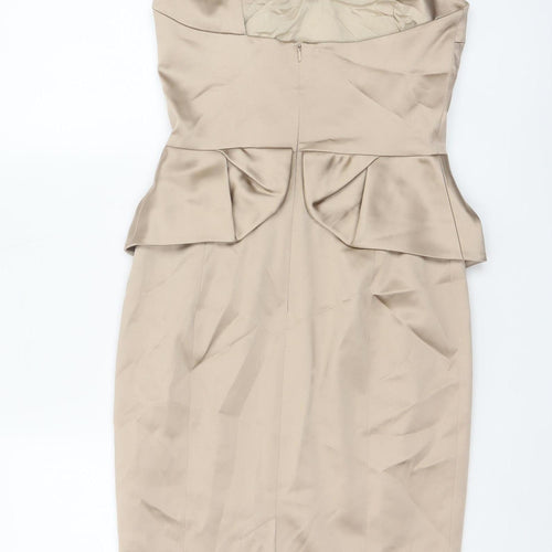 Karen Millen Women's Beige One Shoulder Peplum Sheath Dress UK 10