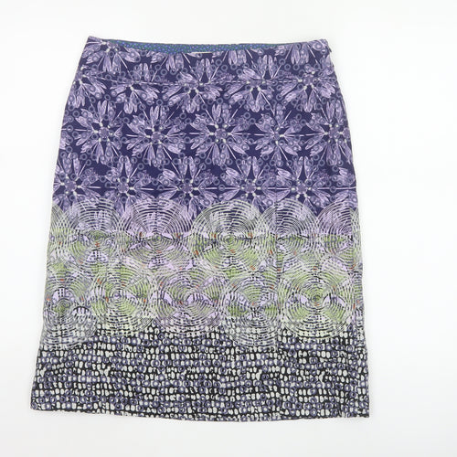 White Stuff Women's Purple Geometric Cotton Knee Length Skirt Size 10
