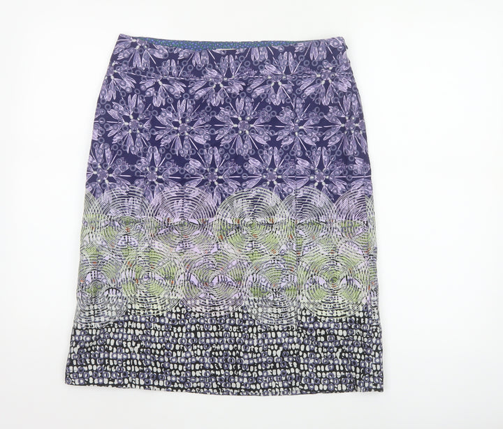 White Stuff Women's Purple Geometric Cotton Knee Length Skirt Size 10