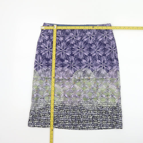 White Stuff Women's Purple Geometric Cotton Knee Length Skirt Size 10