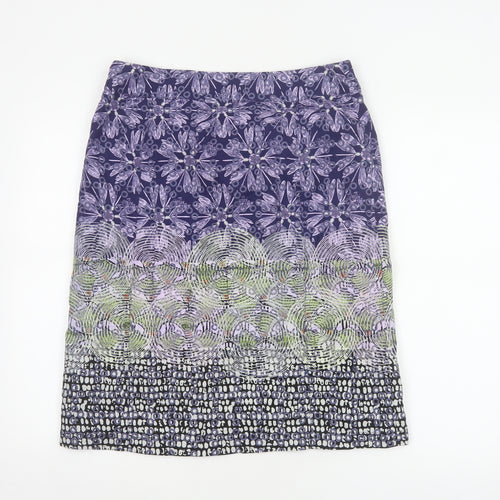 White Stuff Women's Purple Geometric Cotton Knee Length Skirt Size 10