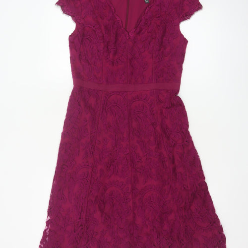 Adrianna Papell Women Purple Lace A-Line Dress Size 8