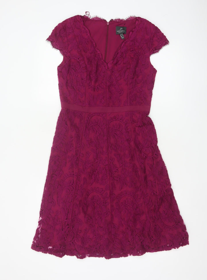 Adrianna Papell Women Purple Lace A-Line Dress Size 8