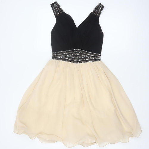 Little Mistress Women’s Black & Beige Fit & Flare Party Dress UK 8