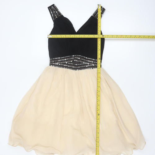 Little Mistress Women’s Black & Beige Fit & Flare Party Dress UK 8