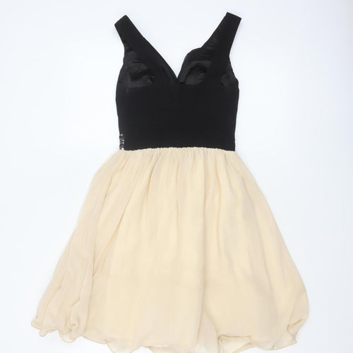 Little Mistress Women’s Black & Beige Fit & Flare Party Dress UK 8