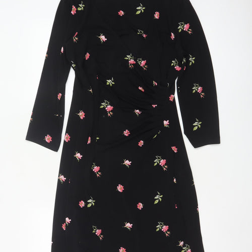 Laura Ashley Women’s Black Floral Wrap Dress Size 10 3/4 Sleeve