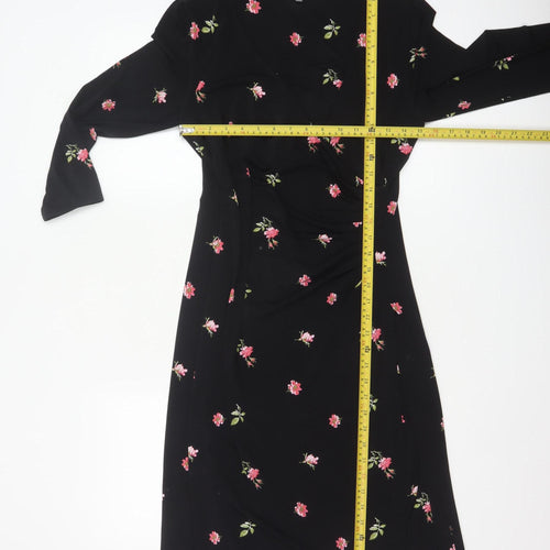 Laura Ashley Women’s Black Floral Wrap Dress Size 10 3/4 Sleeve