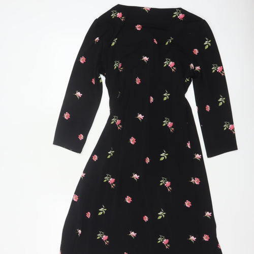 Laura Ashley Women’s Black Floral Wrap Dress Size 10 3/4 Sleeve