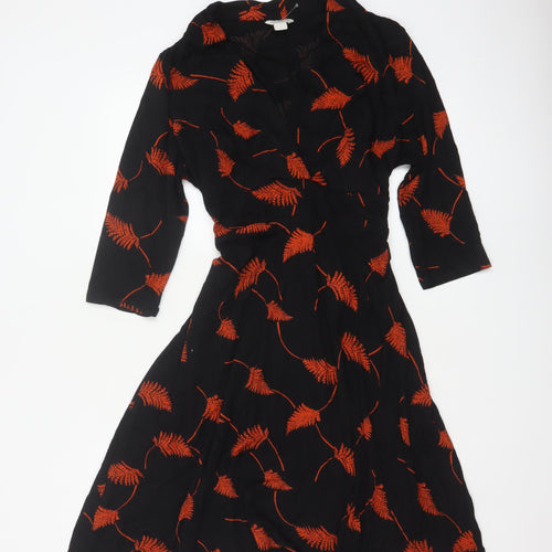 Monsoon Womens Black Red Floral Wrap Dress Size 18 Viscose 3/4 Sleeve