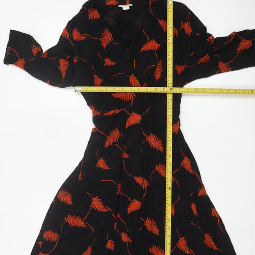 Monsoon Womens Black Red Floral Wrap Dress Size 18 Viscose 3/4 Sleeve