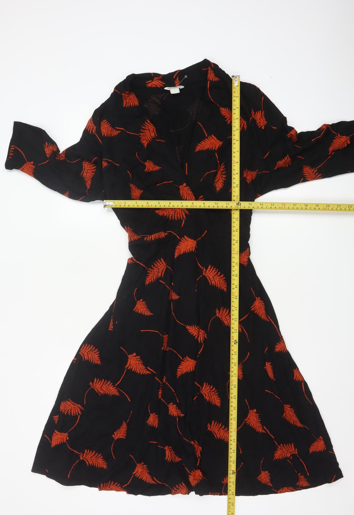 Monsoon Womens Black Red Floral Wrap Dress Size 18 Viscose 3/4 Sleeve