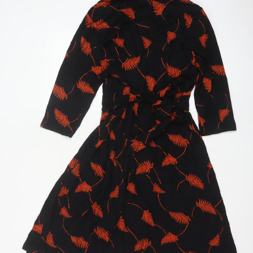Monsoon Womens Black Red Floral Wrap Dress Size 18 Viscose 3/4 Sleeve