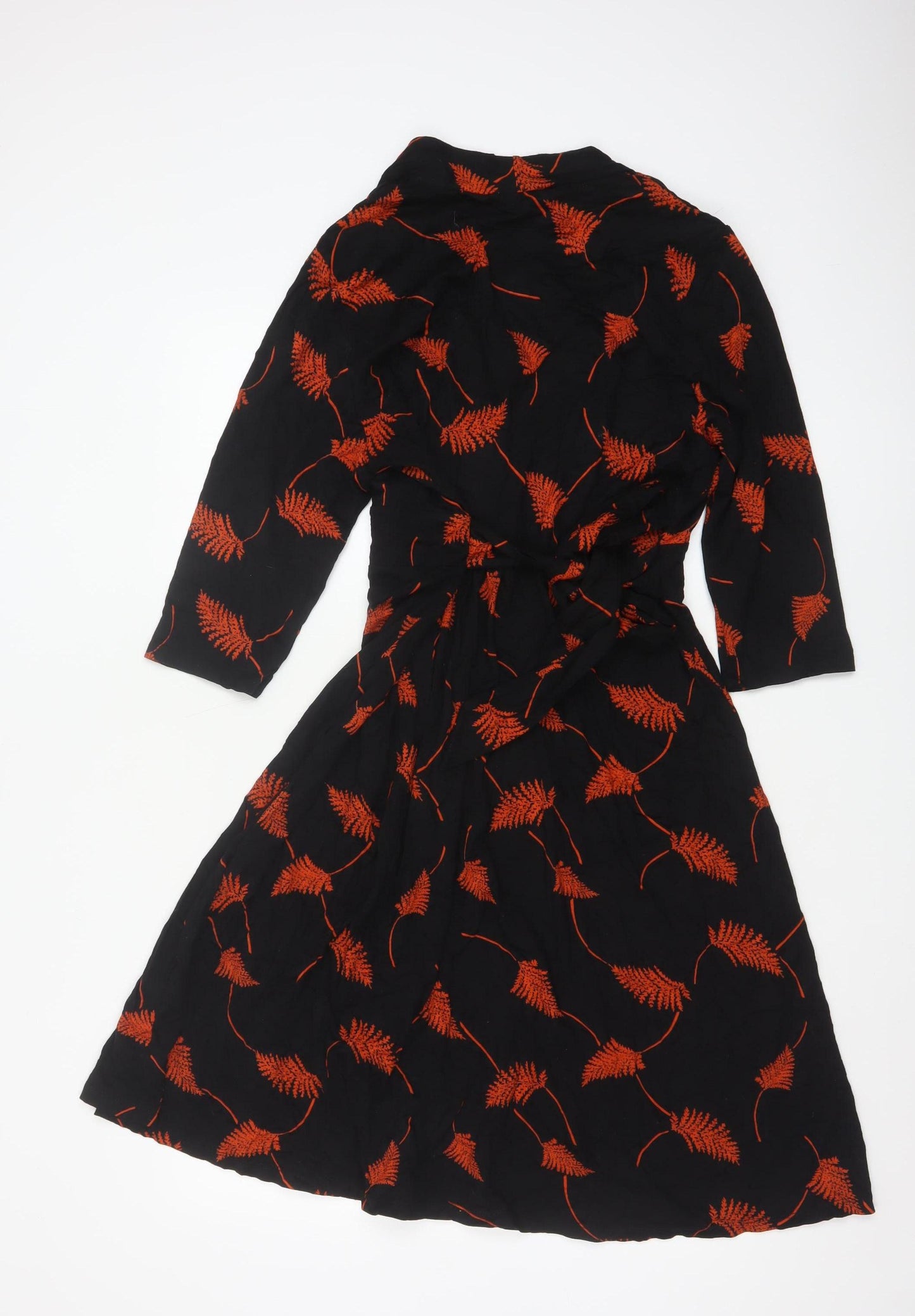 Monsoon Womens Black Red Floral Wrap Dress Size 18 Viscose 3/4 Sleeve