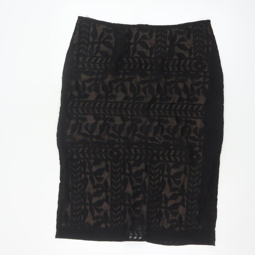 Monsoon Women Black Size 14 Embroidered Lace Pencil Skirt