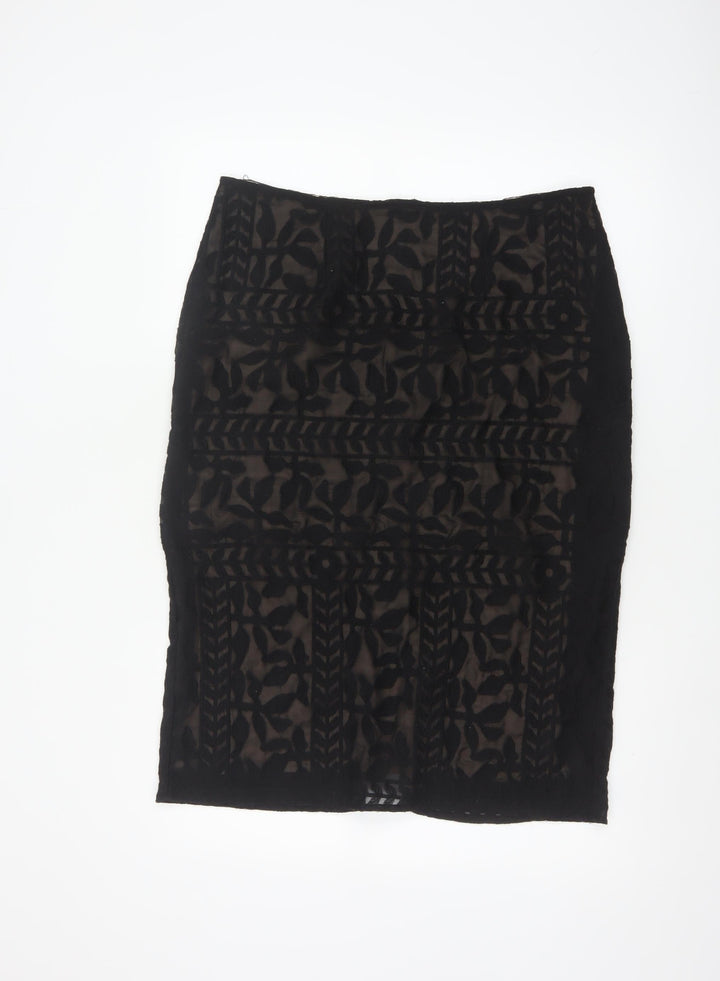 Monsoon Women Black Size 14 Embroidered Lace Pencil Skirt