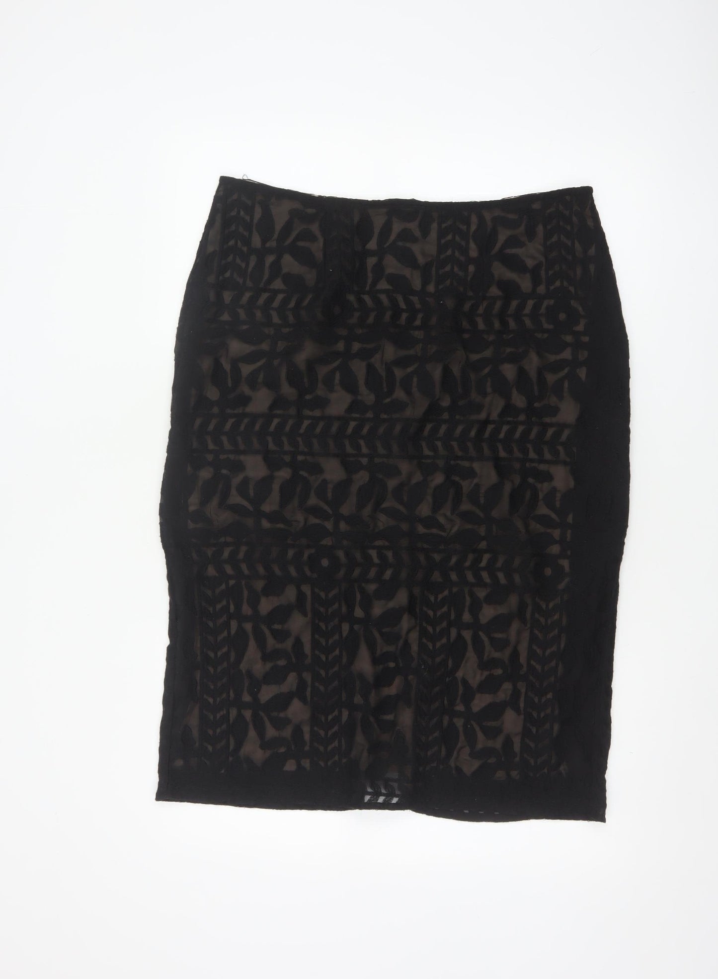 Monsoon Women Black Size 14 Embroidered Lace Pencil Skirt