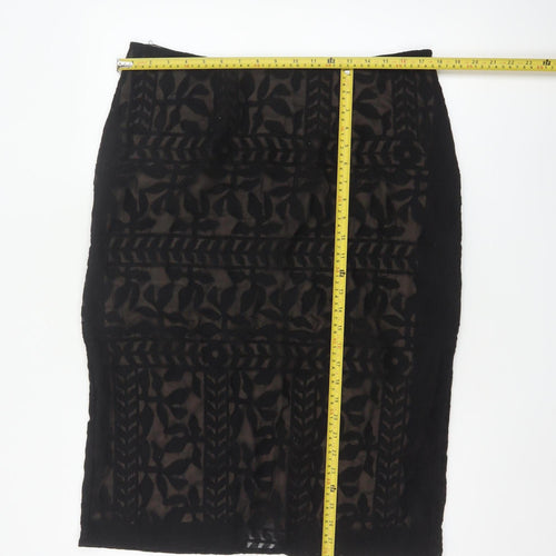 Monsoon Women Black Size 14 Embroidered Lace Pencil Skirt