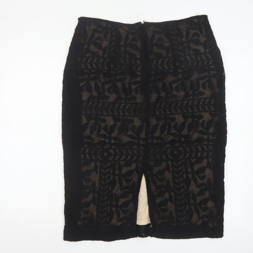Monsoon Women Black Size 14 Embroidered Lace Pencil Skirt