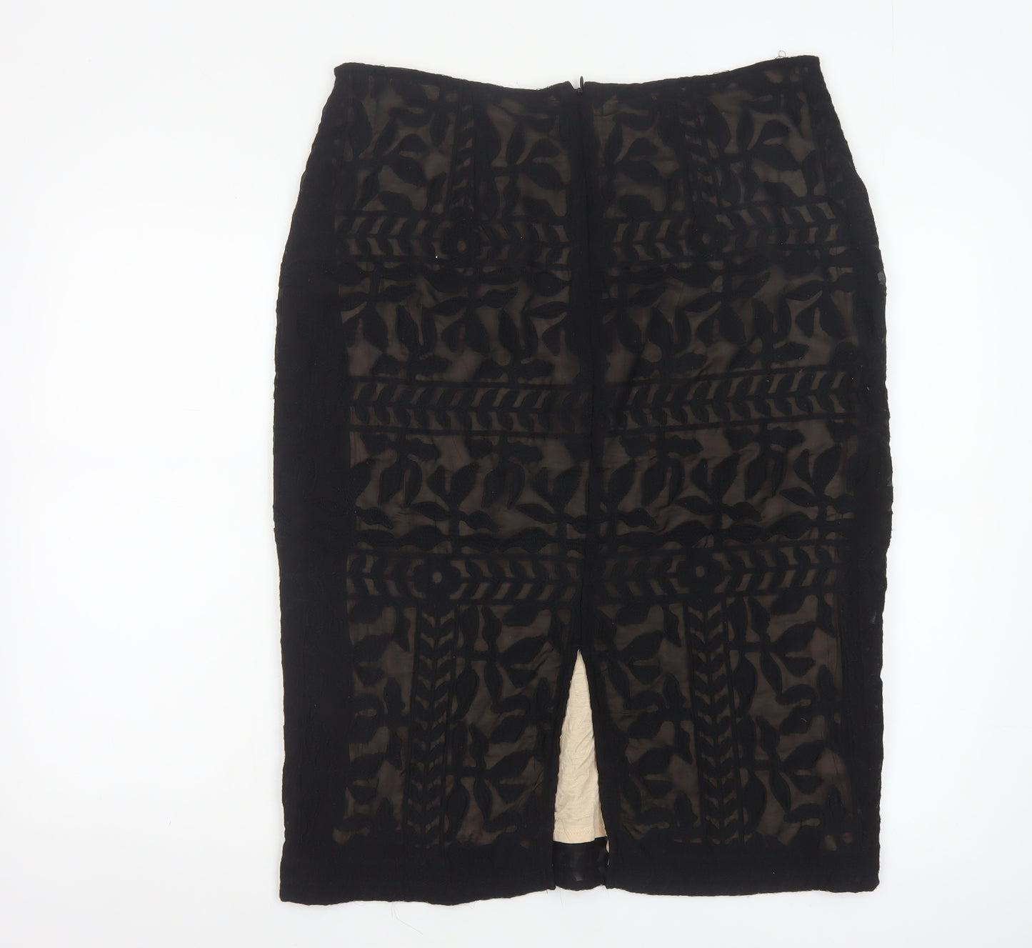 Monsoon Women Black Size 14 Embroidered Lace Pencil Skirt