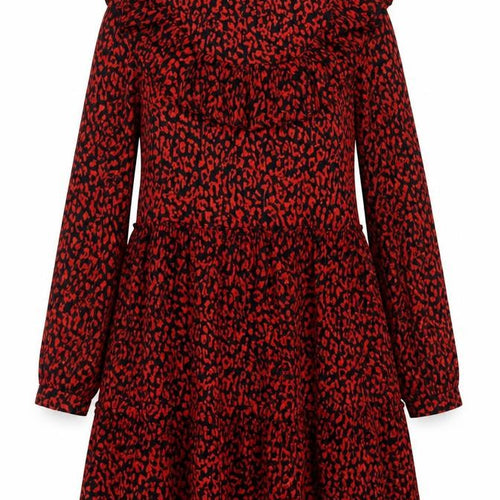 Zara Women Red Animal Print Long Sleeve Ruffle A-Line Dress XS