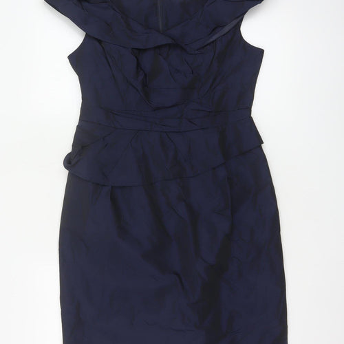 Rocha John Rocha Women Blue Size 12 Petite Ruffle Sheath Dress