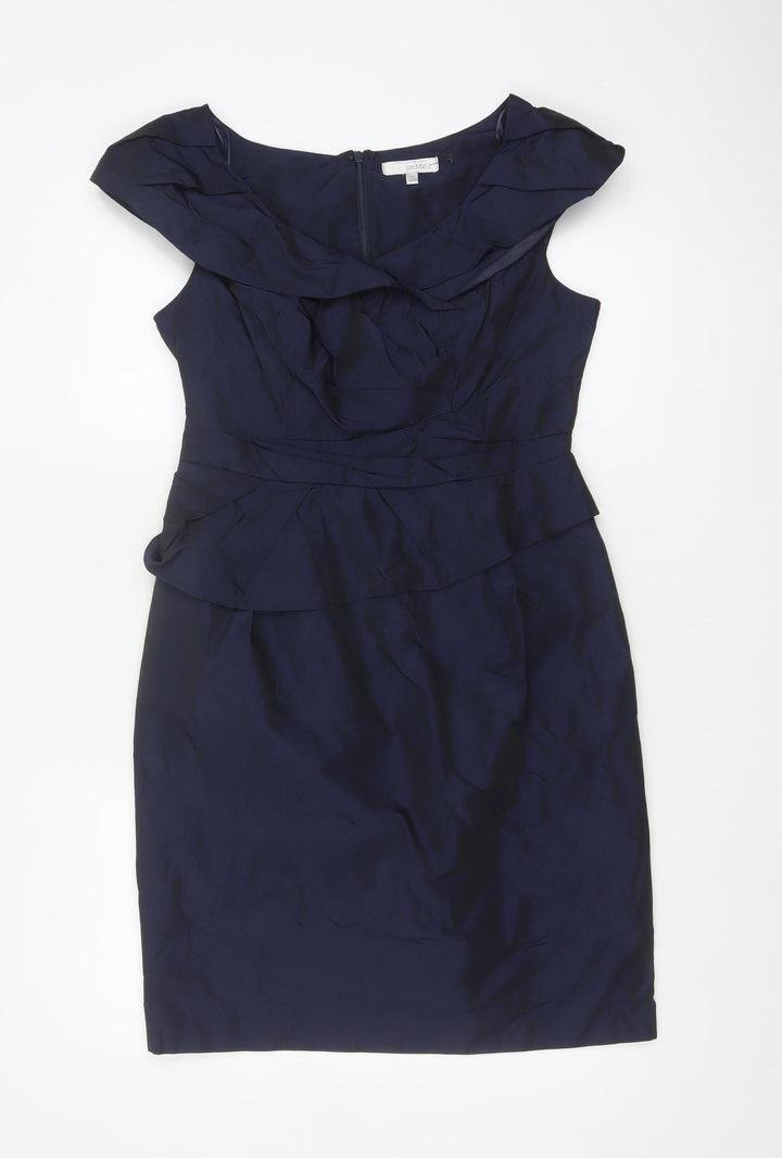Rocha John Rocha Women Blue Size 12 Petite Ruffle Sheath Dress