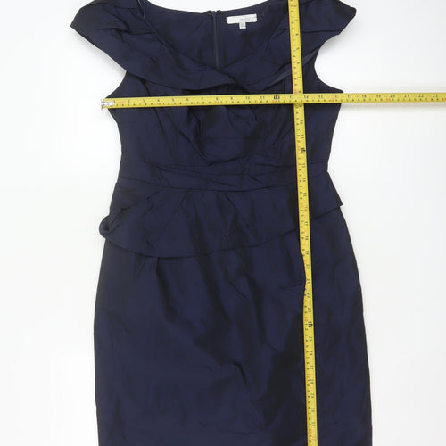 Rocha John Rocha Women Blue Size 12 Petite Ruffle Sheath Dress